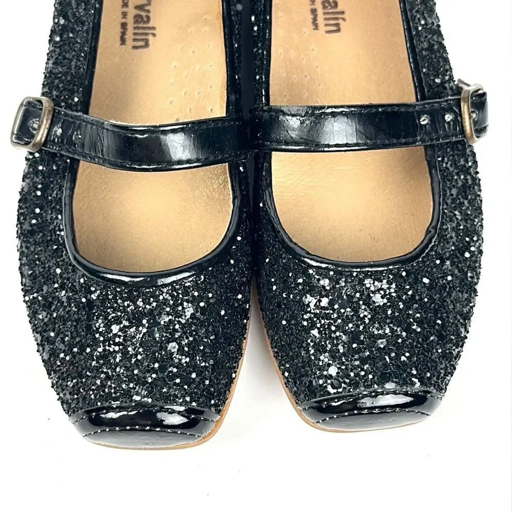 New GARVALIN Spain Girls Sparkly Formal Flat Black Mary Jane Shoes EUR 30 US 13